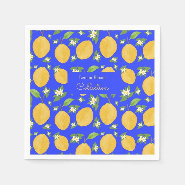 Lemon Bloom Kollektion gemustert blau Serviette (Vorderseite)