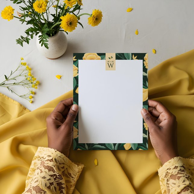 Lemon Blossom Blumenbaum Elegante Hochzeit Briefbogen (Lemon Blossom Floral Tree Elegant Yellow Wedding Letterhead)