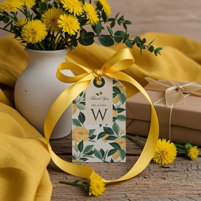 Lemon Blossom Blumenbaum Elegante Hochzeit Geschenkanhänger (Lemon Blossom Floral Tree Elegant Yellow Wedding Gift Tags)