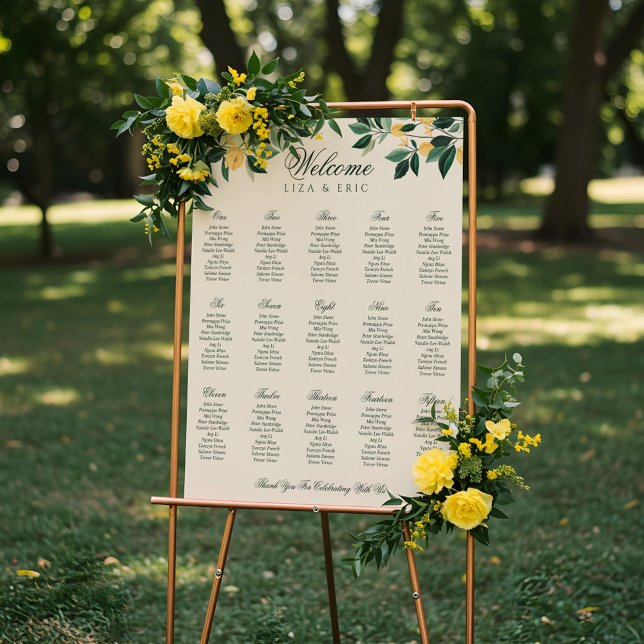 Lemon Blossom Blumenbaum Elegante Hochzeit Poster (Lemon Blossom Floral Tree Elegant Yellow Wedding Poster)