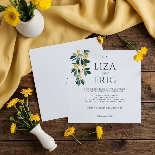 Lemon Blossom Blumenbaum Elegante Weiße Hochzeit Einladung (Lemon Blossom Floral Tree Elegant White Wedding Invitation)