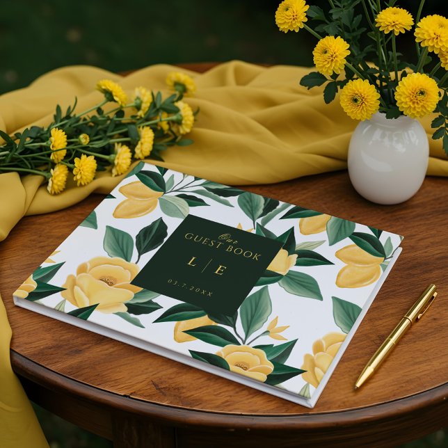 Lemon Blossom Blumenbaum Elegante Weiße Hochzeit Gästebuch (Lemon Blossom Floral Tree Elegant White Wedding Guest Book)