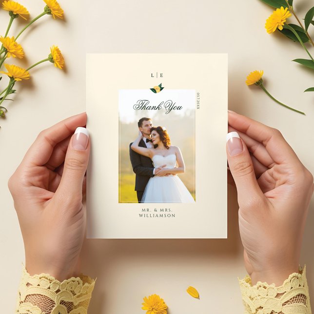 Lemon Blossom Blumenbaum Elegantes Hochzeitssemble Postkarte (Lemon Blossom Floral Tree Elegant Wedding Photo Postcard)