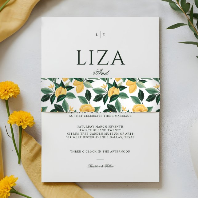 Lemon Blossom Blumenmuster Hochzeit Einladungsbanderole (Lemon Blossom Floral Tree Pattern Wedding Invitation Belly Band)