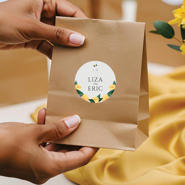 Lemon Blossom Blumenstrauß im Tessin Runder Aufkleber (Lemon Blossom Floral Tree Elegant Minimal Wedding Classic Round Sticker)