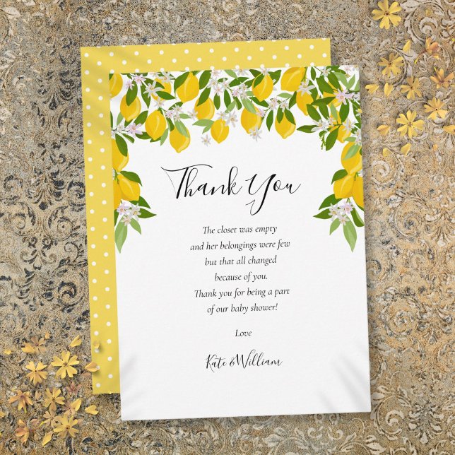 Lemon Blossom Greenerenery Baby Shower Gedicht Dankeskarte (Lemon Blossom Greenery Baby Shower Poem Thank You Card)