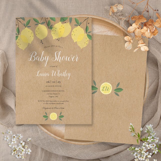 Lemon Blossom Greenerity Watercolor Babydusche Einladung (Lemon Blossom Greenery Watercolour Baby Shower Invitation)