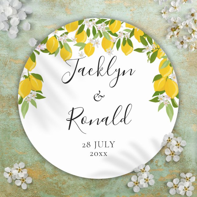 Lemon Blossom Greenerity Wedding Runder Aufkleber (Lemon Blossom Greenery Wedding Classic Round Sticker)
