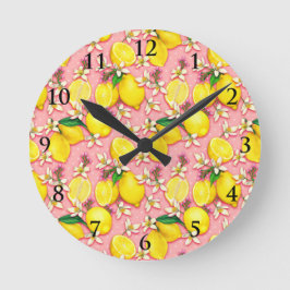 Lemon Blossom Pink Clock Runde Wanduhr