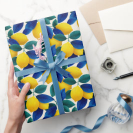 Lemon & Blue Blätter Vibranntes Farbmuster Geschenkpapier