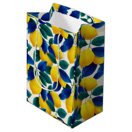 Lemon & Blue Blätter Vibranntes Farbmuster Mittlere Geschenktüte