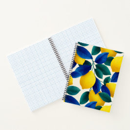 Lemon & Blue Blätter Vibranntes Farbmuster Notizbuch