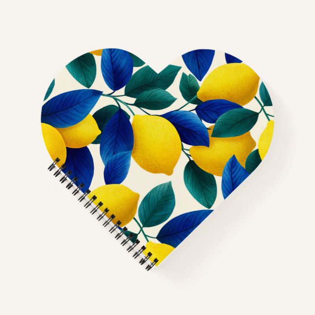 Lemon & Blue Blätter Vibranntes Farbmuster Notizbuch (Vorderseite)