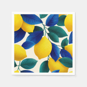 Lemon & Blue Blätter Vibranntes Farbmuster Serviette