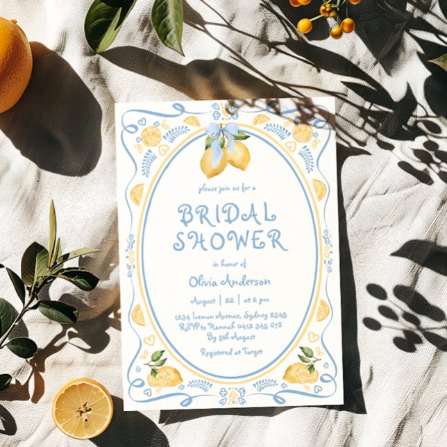 Lemon Blue Bow Modern Bridal Dusche Einladung (Von Creator hochgeladen)