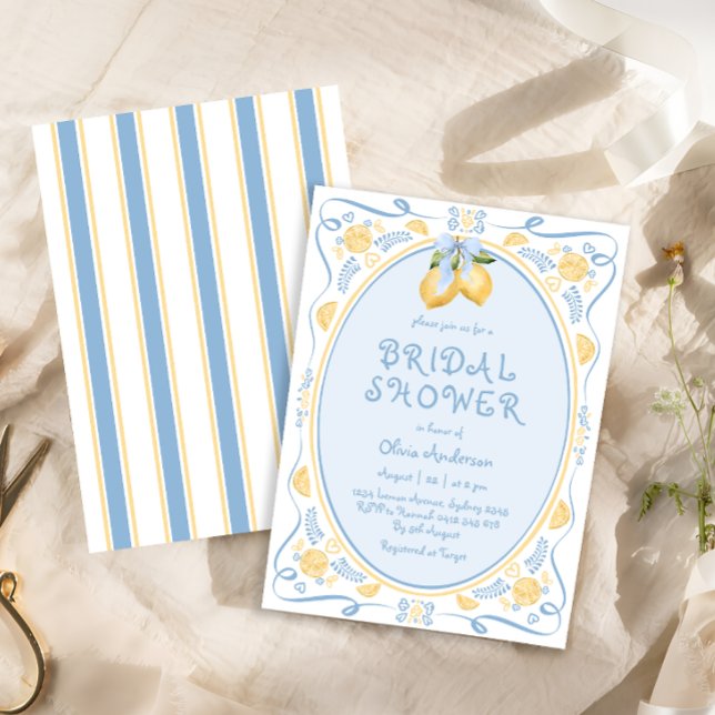 Lemon Blue Bow Whimsical Bridal Dusche Einladung (Von Creator hochgeladen)