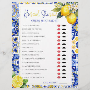 Lemon Blue Er sagte, sie sagte, Brautparty Game