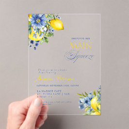 Lemon Blue Floral Citrus Brautparty Acryleinladungen