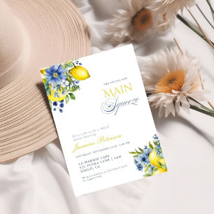 Lemon Blue Floral Citrus Brautparty Einladung