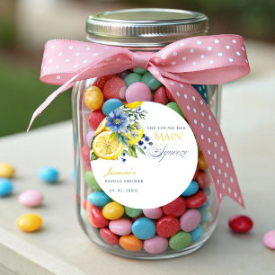 Lemon Blue Floral Citrus Brautparty Runder Aufkleber