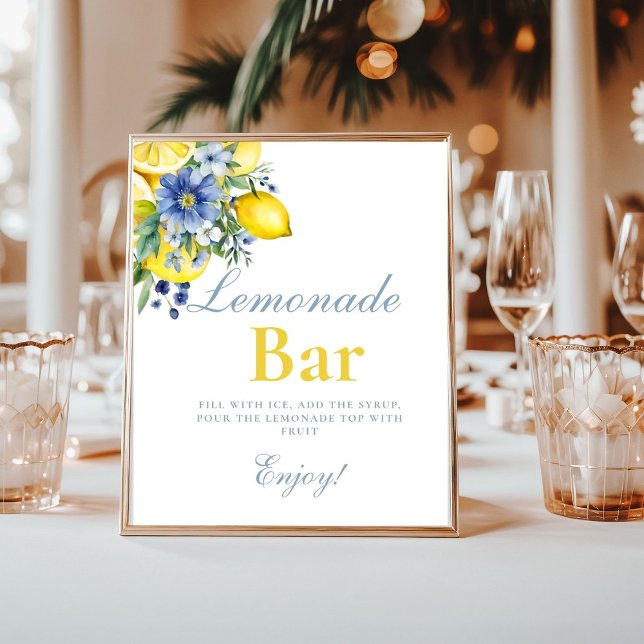 Lemon Blue Floral Citrus Lemonad Bar Sign Poster (Von Creator hochgeladen)