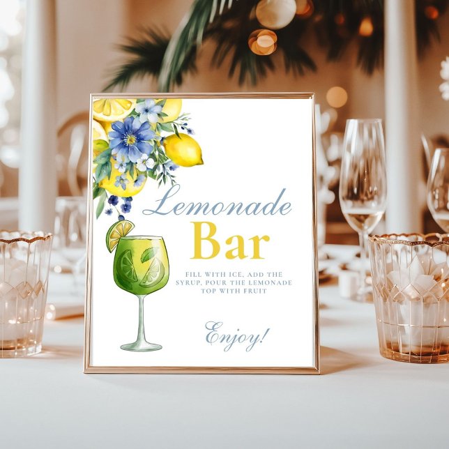 Lemon Blue Floral Citrus Lemonad Bar Sign Poster (Von Creator hochgeladen)