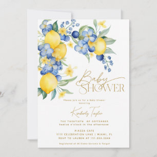 Lemon Blue Floral Italian Baby Show Einladung