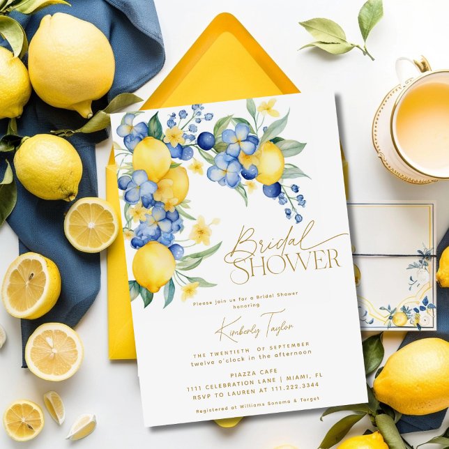 Lemon Blue Floral Italienisches Brautparty Einladung (Von Creator hochgeladen)