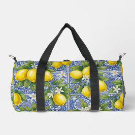 Lemon Blue French Country Watercolor Tile Duffle Bag