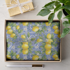 Lemon Blue French Country Watercolor Tile Seidenpapier