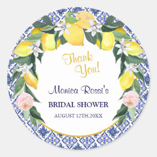 Lemon Blue Italian Tiles Brautparty Vielen Dank Runder Aufkleber