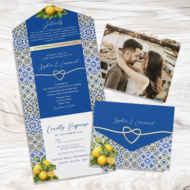 Lemon Blue Italy Tile Wedding All In One Einladung (Von Creator hochgeladen)