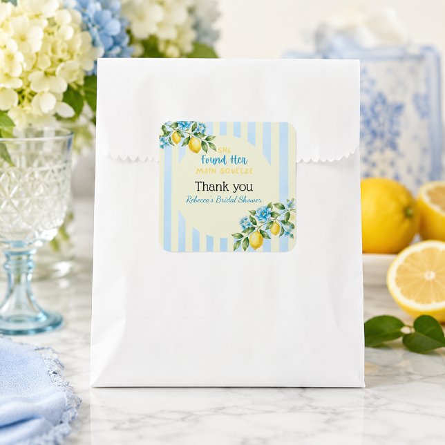 Lemon Blue Main Squeeze Brautparty Quadratischer Aufkleber (Von Creator hochgeladen)