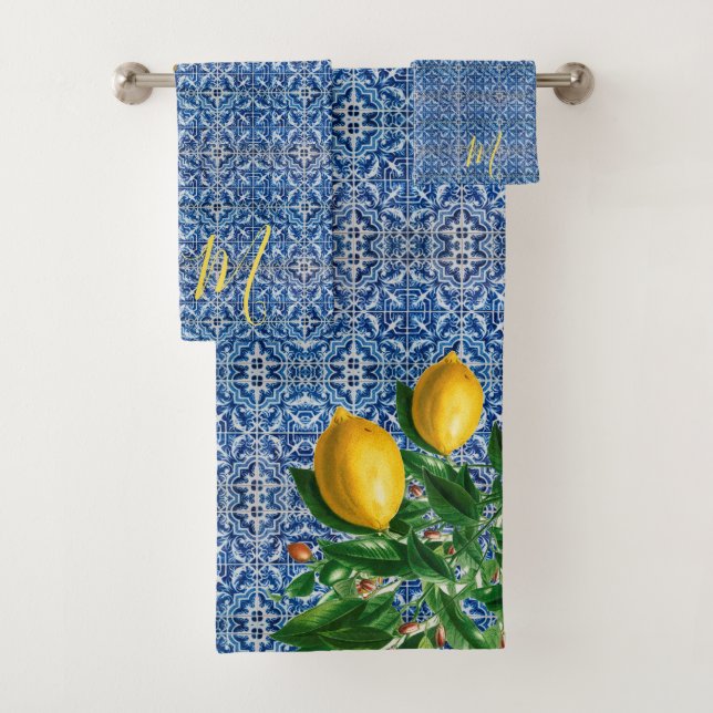 Lemon Blue Mediterranean Theme Badhandtuch Set (Insitu)
