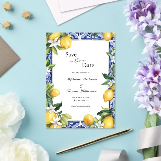 Lemon Blue Mediterranean Wedding The Save Date Acryleinladungen (In Situ (Hochzeit))