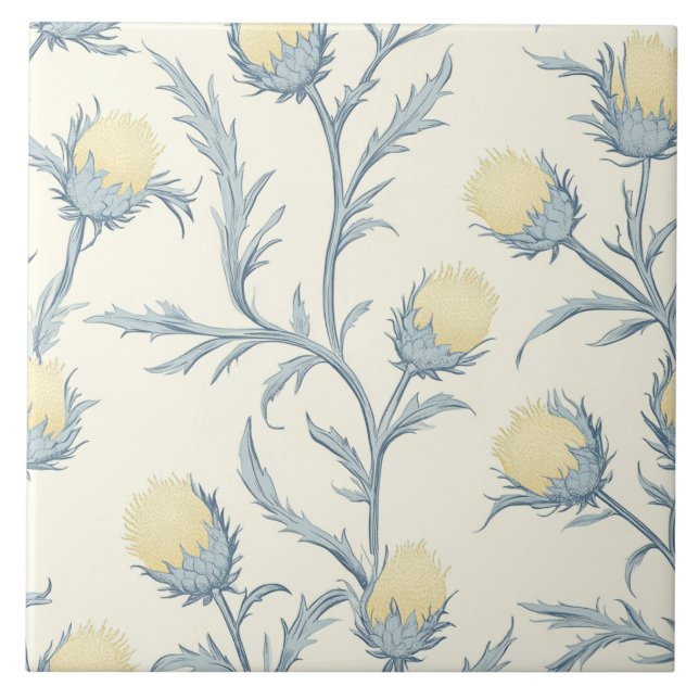 Lemon Blue Thistle Blume Muster Fliese (Vorderseite)