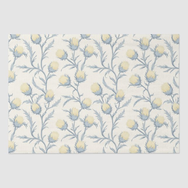 Lemon Blue Thistle Blume Muster Seidenpapier (Vorderseite)