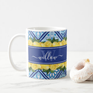 Lemon Blue Tile Backsplasname Monogram Kaffeetasse