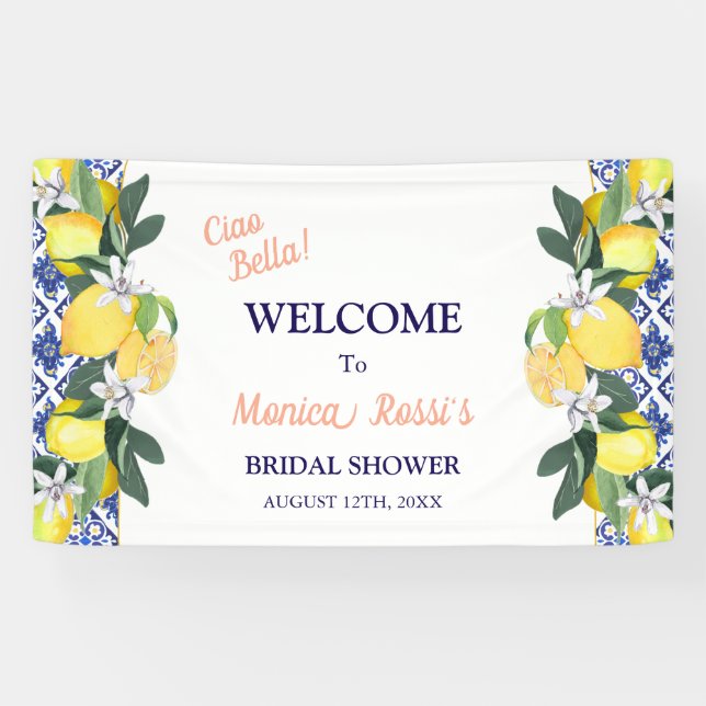 Lemon Blue Tiles Ciao Bella Brautparty Banner (Horizontal)