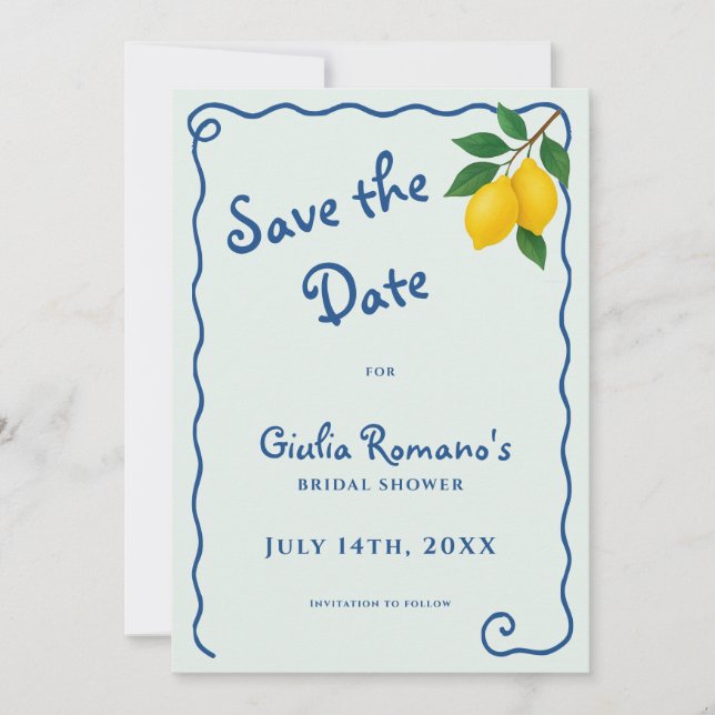 Lemon Blue Whimy Frame La Dolce Vita Brautparty Save The Date (Vorderseite)