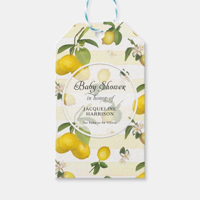 Lemon Blume Citrus Foliage Wasserfarbe Babydusche Geschenkanhänger (Vorderseite)
