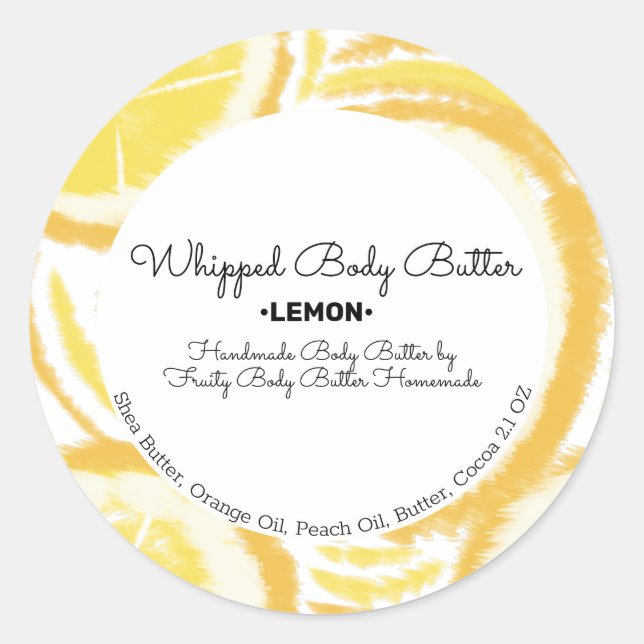 Lemon Body Butter Bath Branding Packung Runder Aufkleber (Vorderseite)