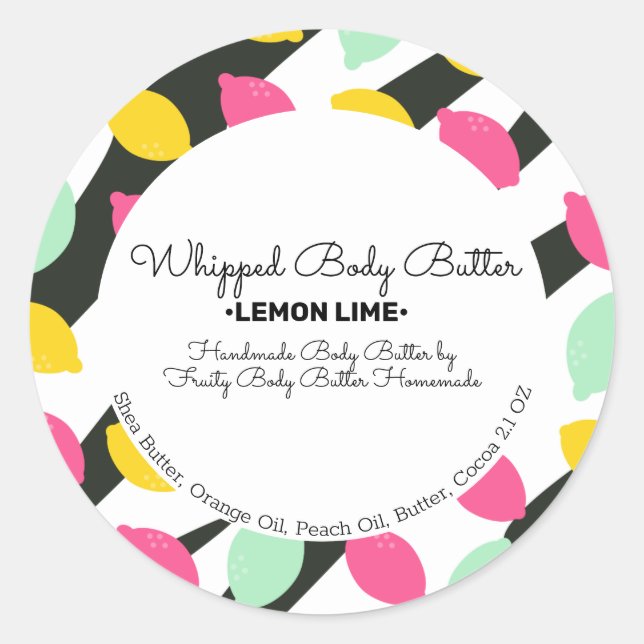 Lemon Body Butter Bath Branding Packung Runder Aufkleber (Vorderseite)