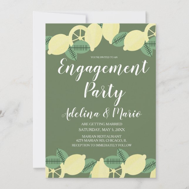 Lemon Boho Greenery Moderne Engagement Party Einladung (Vorderseite)