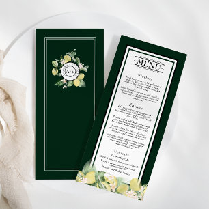 Lemon Border Emerald Green Wedding Flat Menükarte