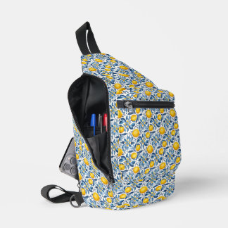Lemon Botanical Blue and Yellow Summer Print Crossbody Bag