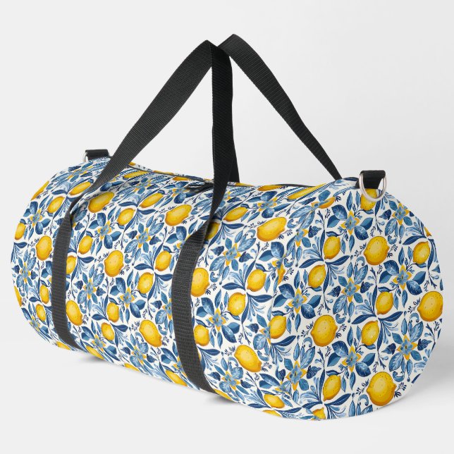 Lemon Botanical Blue and Yellow Summer Print Duffle Bag (Linke Ecke)