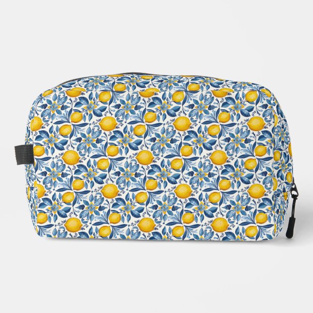Lemon Botanical Blue and Yellow Summer Print Waschbeutel (Vorderseite)