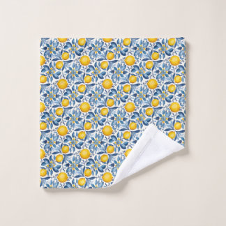 Lemon Botanical Blue and Yellow Summer Print Waschlappen