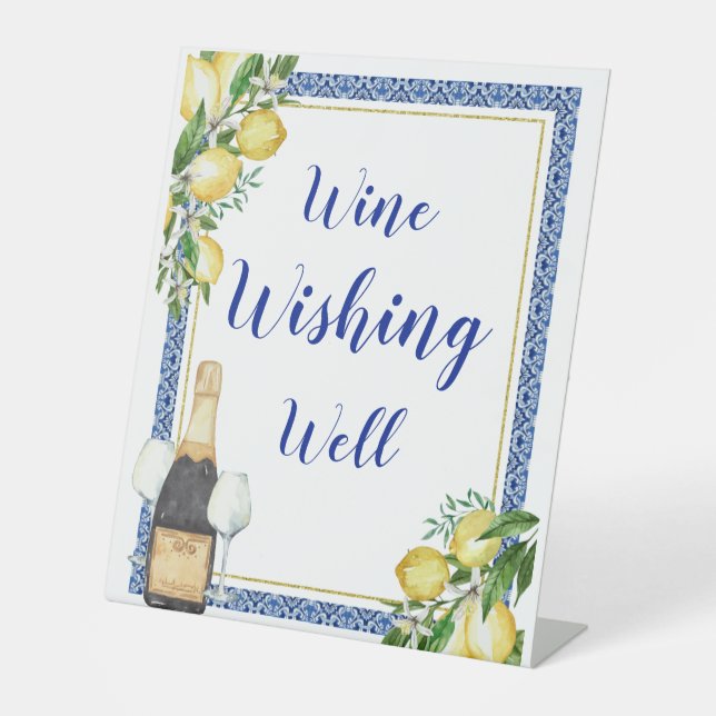 Lemon Botanical Blue Tile Wishing Well Sockelschild (Vorderseite)